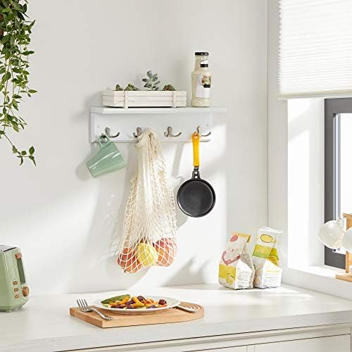 SONGMICS Wall-Mounted Coat Rack with Shelf, 4 Dual Metal Hooks - Image 3