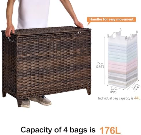 Laundry Hamper with 4 Removable Liner Bags, 176L Laundry Sorter with Lid - Image 4