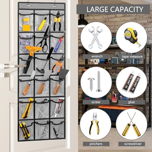 Over Door Hanging Tool Storage Bag Wall Mounted Screw Organizer Garage Accessories Organization with Clear Pockets (18 pockets) - Image 3