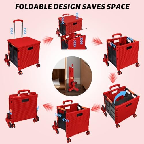 FELICON SELORSS Folding Utility Climber Cart Portable Rolling Crate-Red - Image 4