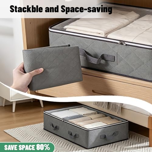 Pterying 6 Pack Under Bed Storage Containers with Transparent Clear Window | Underbed Storage Bins with Reinforced Handles, Dual-Zipper for Clothes, Comforters, Blankets and Bedding, Gray - Image 7