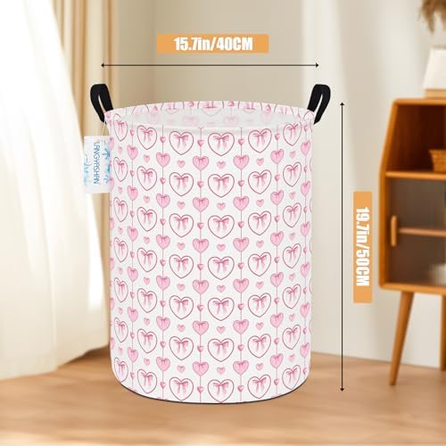 Round Laundry Basket Collapsible Storage Hamper Organizer Pearl Heart - Image 2
