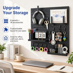 Pegboard Wall Organizer Kit – Heavy Duty 20lbs Load Bearing, Easy Installation, 4 Peg Board Panels 14 Accessories – Multi-Surface Use For Garage, Office, Kitchen & Crafts (Black Pegboard,24″×24″) - Image 2