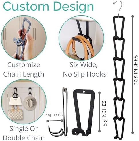 TERRA HOME Purse Hanger Closet Organizer Improved Design Bag Chain Hooks for Wall - Compact, Efficient Storage Solution for Bags, Purses, More as Over the Door, in Your Closett or Wall Mount - Image 3