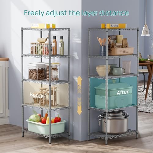 SINGAYE 5 Metal Shelves Wire Shelving Storage Shelf Adjustable Unit Pantry - Image 3