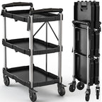 DWVO 3-Tier Foldable Service Cart with Swivel Wheels & Brake, 350LBS by DWVO