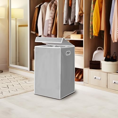 Simple Houseware Foldable Laundry Hamper Basket with Lid and Bag, Gray - Image 7