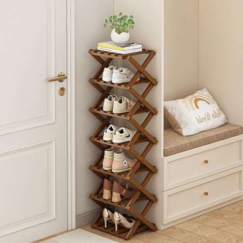 YYW Shoe Rack, Foldable Bamboo Shoes Shelf, Freestanding Shoe Storage Organiser for Entryway, Hallway, Bedroom, Closet (Brown, 7 Layers) by YYW