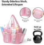 F-color Mesh Shower Caddy Portable - Stand Up 8 Pockets for Dorm, Pink - Image 5