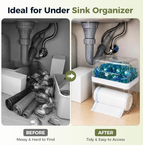 Trash Bag Dispenser & Dishwasher Pod Holder, 3-in-1 Trash Bag Holder Laundry Pods Container with Moisture-Proof Lid, Acrylic Garbage Bag Dispenser for Under Sink Organizer Laundry Room Organization - Image 5