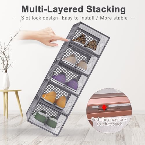 Kuject 12 Pack Large Shoe Boxes, Clear Stackable Containers with Lids,Grey - Image 2