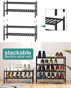 viewcare 2-Tier Black Bamboo Shoe Rack for Entryway, Stackable | Foldable | Natural, Shoe Shelf Storage Organizer for Hallway Closet, Free Standing Shoe Racks for Indoor Outdoor - Image 5