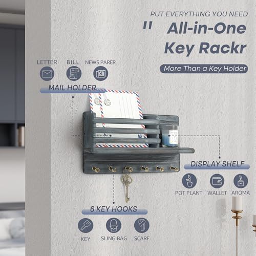Rebee Vision Key Holder Wall Mount with Mail Slot for Entryway, Royal Blue - Image 4