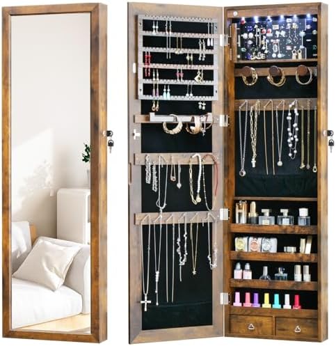 Jewelry LED Cabinet with Mirror 47.3"Mirror Jewelry Armoire over the Door by MASMIRE
