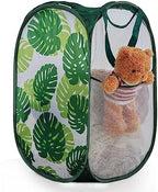 TECHMILLY Collapsible Mesh Pop Up Laundry Hamper with Sturdy Handles and Side Pocket - Portable Foldable Clothes Baskets for Dorm, Bathroom & Travel Storage (Green Leaf) by TECHMILLY