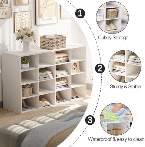Garden 4 you Shoe Storage Bench, Cubby Shoe Rack with 16 Cubbies, 4-Tier Wood Shoe Rack Organizer, Shoe Organizer Cabinet for Entryway, Hallway, Closet and Garage, White - Image 4