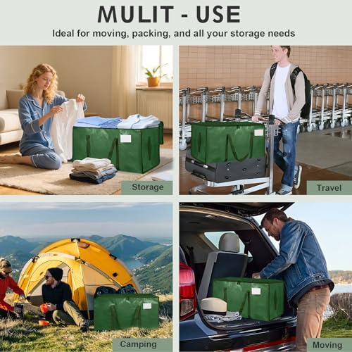 12 Pack-Extra Large Heavy Duty Moving Bags - Waterproof Storage Totes with Handles & Zippers, Foldable for College Dorm, Storage (olive green) - Image 7