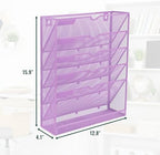 EASEPRES 6 Tier Mesh Hanging Wall File Organizer, Desk Vertical Mail Paper Document Folder Holder Rack with Bottom Tray and Nametag Label for Office Home School, Light Purple - Image 2