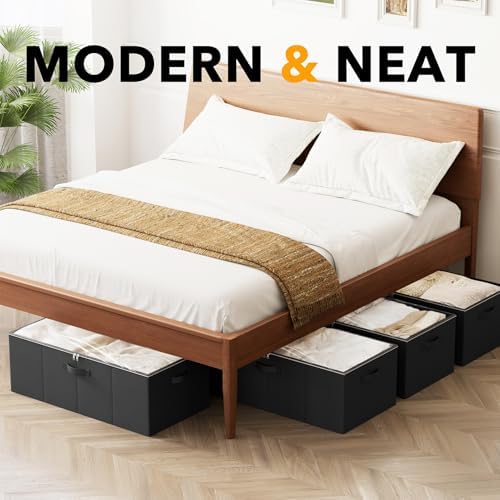 SpaceAid 4 Pack 10" High Under Bed Storage Containers, Large Underbed Storage Organizer Bins with Lids for Bedroom, Dorm, Clothes, Closet Organization, Bed Sheets and Blankets (Black) - Image 5