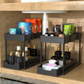 MEAFBIRD 2 Pack Under Sink Organizer, 2 Tier Bathroom Cabinet Organizer with Sliding Basket, Multi-Purpose Under Sink Organizers and Storage for Bathroom Kitchen (Black 2 Pack) by MEAFBIRD