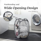 TECHMILLY Collapsible Mesh Pop Up Laundry Hamper with Sturdy Handles and Side Pocket - Portable Foldable Clothes Baskets for Dorm, Bathroom & Travel Storage (Grey, 2 Packs) - Image 4