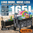 Navatiee 330Lbs Collapsible Folding Wagon, Beach Wagon Cart Heavy Duty Foldable with Big Wheels, Utility Grocery Wagon with 165L Large Capacity for Camping Garden Sports, Gray - Image 2