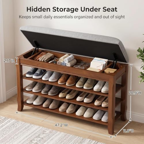 Solid Wood Shoe Rack for Entryway Bench, Flip-Top Soft-Close Lid, 47.2'' - Image 2
