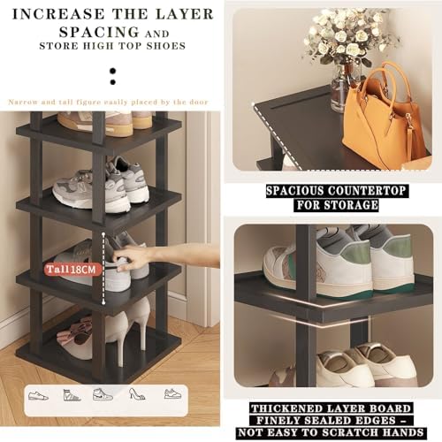 Vertical Shoe Rack - Tall Narrow Shoe Rack Organizer for Small Spaces,12 Tier Bamboo Shoen Shelf for Entryway,Closet,Corner,Doorway,Skinny Shoe Shelf Space Saving Shoe Storage,Free Stackable DIY - Image 4