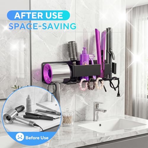 Hair Dryer Holder Wall Mounted, Blow Dryer Holder, Metal Hair Tool Organizer, Curling Iron, Straightener Holder, Hair Accessories Tools Organizer Storage for Bathroom（Black） - Image 4