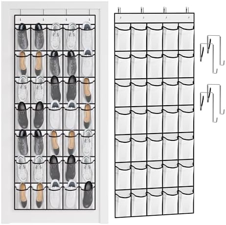 WVM Over the Door Shoe Organizer with 35 Breathable Mesh Pockets, Hanging Shoe Organizer for Door with 4 Metal Hooks, Large Capacity Closet Storage for Shoes, Accessories, White - Image 7