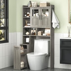 ELYKEN Over The Toilet Storage Cabinet with Pulley & Glass Doors, Grey - Image 2