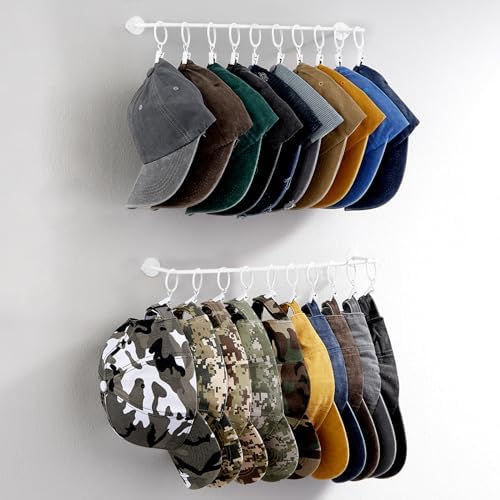 Viklluyr Hat Wall Rack Cap Organizer: Baseball Hat Racks Display Holder with 20 Hooks Modern Metal White Hats Storage Wall Mounted Caps Hanger Set of 2 for Closet Door Bedroom Entryway Laundry by Viklluyr