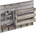 MyGift 6 Hook Wall Mounted Entryway Key Hanger and Mail Holder Basket, Rustic Torched Wood Hanging Home Organizer Rack with Decorative Mason Jar Flower Vase - Image 6