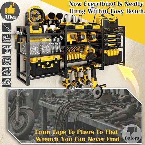 Large Power Tool Organizer Wall Mount With Charging Station,Upgraded Tool Rack Load 400 Lbs,10-Tiers With 4 Cordless Tool Organizer And 6FT Power Strip,Battery Utility Shelve For Garage,Gift For Men - Image 6