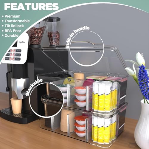 Utopia Home Tea Bag Organizer - Stackable Tea Bag Storage Organizer with Clear Top Lid- Tea bag holder For Counter tops, Kitchen Cabinets, Pantry, Sweeteners (Clear, Pack of 6) - Image 7
