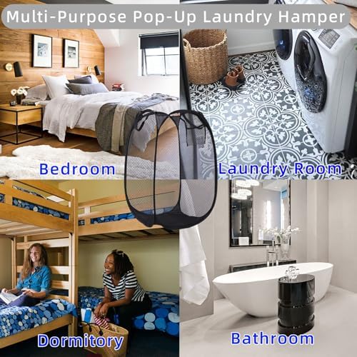 ULYSIA Collapsible Laundry Basket,Dirty Clothes Mesh Pop Up Hamper, Small Foldable Laundry Basket for Bathroom, Dorm, Travel Storage,Cruise Essentials Black - Image 5