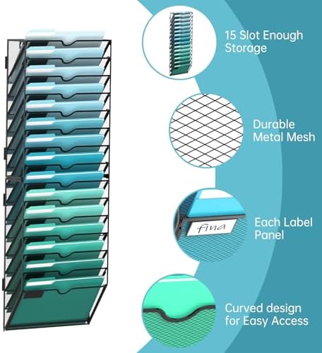 15-Tier Wall File Organizer, Hanging File Holder, Wall Mounted Mail Sorter - Image 3