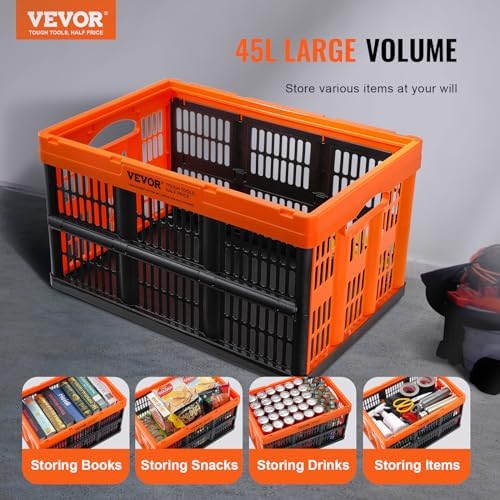 VEVOR 45L Plastic Collapsible Storage Basket 3 Packs, Folding Storage Crate - Image 2