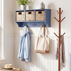 SAFAVIEH Home Collection - Finley Blue Wall Mounted 3-Basket Storage Rack with Hooks & Seagrass Baskets (HAC5700F) - Image 2