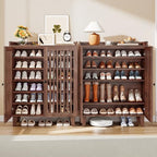 IRONCK Shoe Cabinet with Slatted Doors, 6-Tier Shoe Storage Cabinet, Walnut - Image 5