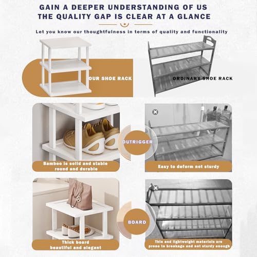 SAN HE Bamboo Shoe Rack 5Tier- Vertical White Shoe Rack for Small Spaces, Tall Narrow Shoe Rack Organizer for Closet Entryway Corner Garage and Bedroom,Skinny Shoe Shelf with Free Stackable DIY - Image 5