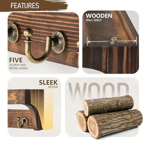 Rebee Vision Key Holder Wall Mount with Shelf for Home Office,Vintage Brown - Image 5