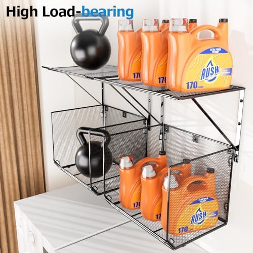 2 Pack Laundry Room Shelves Organization and Storage,Wall Mounted Clothes Drying Rack with Wire Mesh Basket Over Washer and Dryer, (Black, 2 Pack) - Image 4