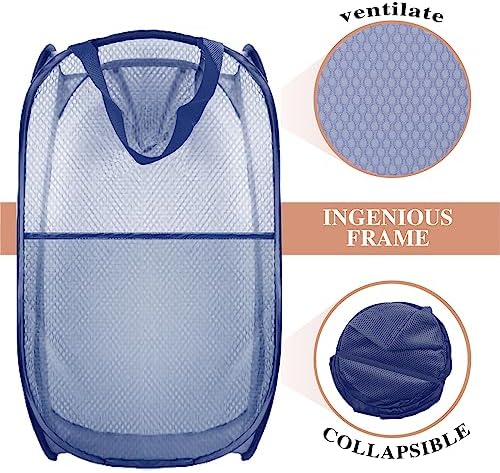 Collapsible Pop Up Laundry Hamper, Extra Large Mesh Foldable Laundry Basket, 28" x 16" x 16" (Blue) - Image 4