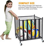 Snail Garage Sports Equipment Storage Organizer Sports Ball Storage Rolling Cart with Basket and Hooks Lockable Sports Ball Cage Storage Rack for Garages, Playgroup, Gym and Schools, Black - Image 3