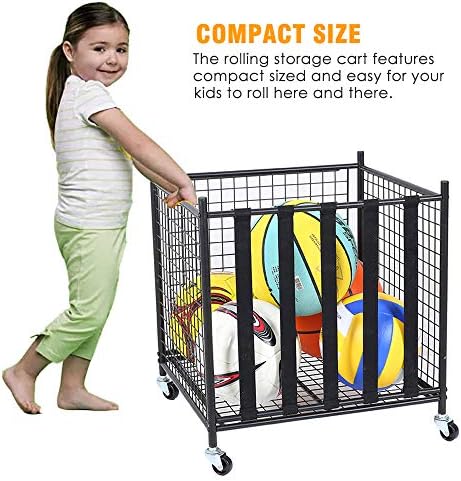 Snail Garage Sports Equipment Storage Organizer Sports Ball Storage Rolling Cart with Basket and Hooks Lockable Sports Ball Cage Storage Rack for Garages, Playgroup, Gym and Schools, Black - Image 3