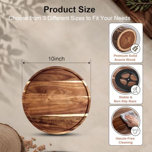 10" Acacia Wood Lazy Susan Turntable Countertop Organizer for Kitchen - Image 3