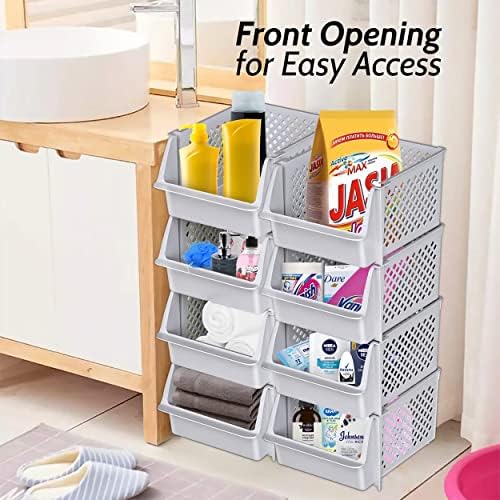 Stackable Storage Bins Open Front for Pantry Storage, 4 Pack - Light Grey - Image 4