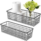 Sheechung Farmhouse Decor Metal Wire Storage Organizer Bin Basket(2 Pack) - Rustic Toilet Paper Holder - Storage Organizer for Bathroom, kitchen cabinets,Pantry, Laundry Room, Closets, Garage (Black) by SheeChung
