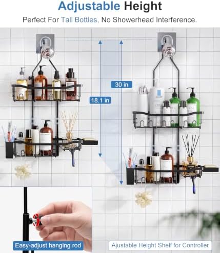 Upgraded Extended Length Shower Organizer with 16 Hooks, Rustproof Shampoo Soap Storage, Large Hanging Bathroom Caddy with Soap and Toothbrush Holder - Image 3
